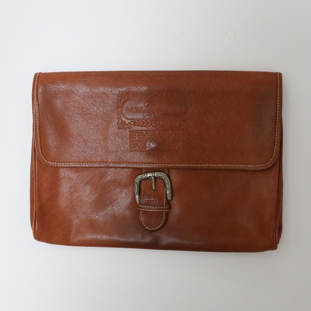 GENUINE leather clutch bag vintage Zippi brown cowhide large silver buckle rodeo